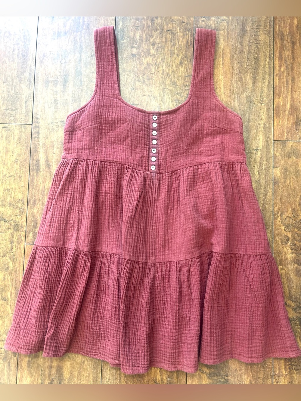 Urban Outfitters Rose Gauze Tiered ButtonFront Babydoll Mini Dress Pockets Small